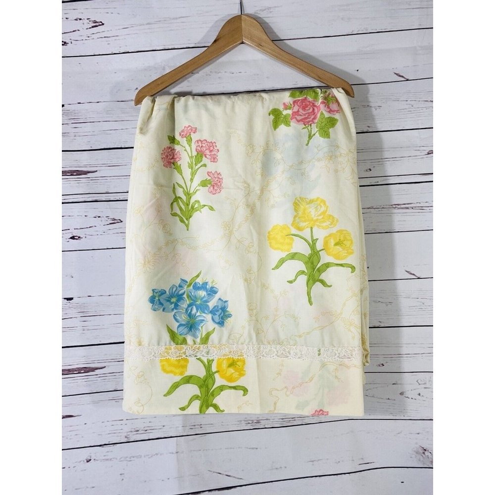 Vintage Wamsutta Floral Twin Flat Sheet No Iron 72”X 104” Supercale Plus USA